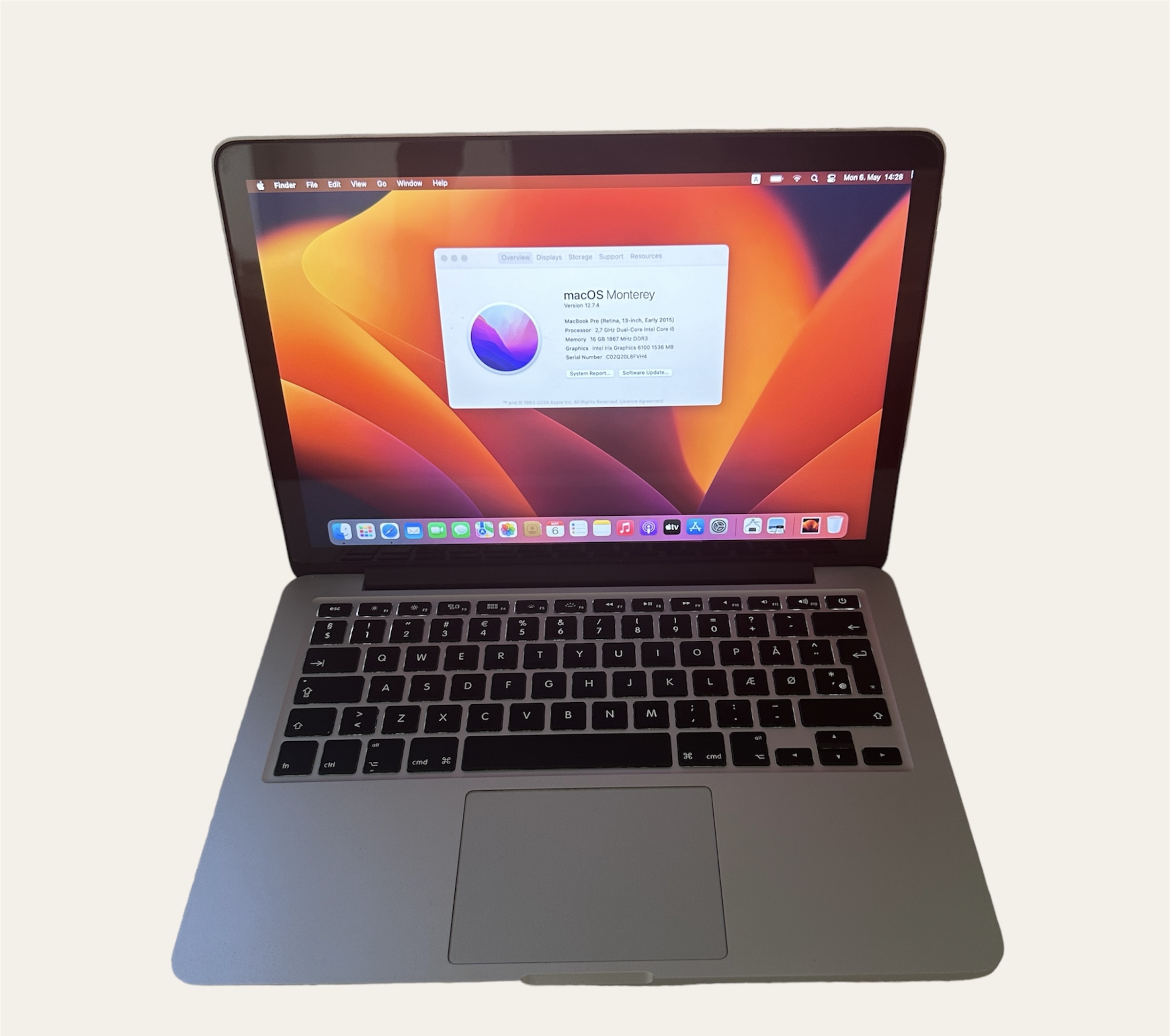 Nimetus: MacBook Pro Retina 13″ 2015 Operatsioonisüsteem: MacOS Monterey 12.7.4 Kõvaketas: 500 GB SSD Protsessor: 2,7 GHz Dual-Core Intel Core i5 Ekraan:  13″ M
