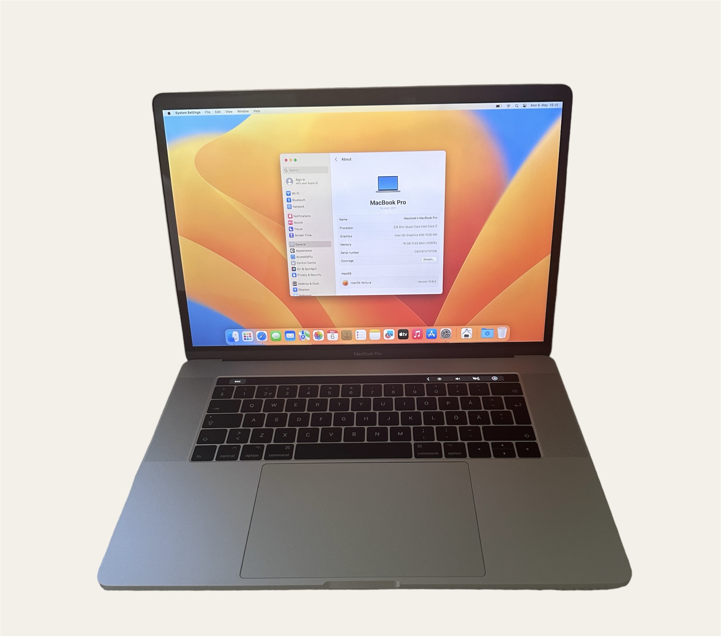 Nimetus: MacBook Pro 15″ 2017 Operatsioonisüsteem: macOS Ventura 13.6.6 Kõvaketas: 500 GB SSD Protsessor: 2,9 GHz Dual-Core Intel Core i7 Ekraan:  15″ Mälu: 16 