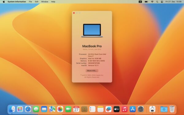 MacBook Pro 13″ macOS Ventura– I7/8GB/250GB SSD - Image 3